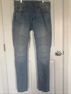 H&M Divided Skinny Moto Biker Jeans – Light Wash Denim - 36/34